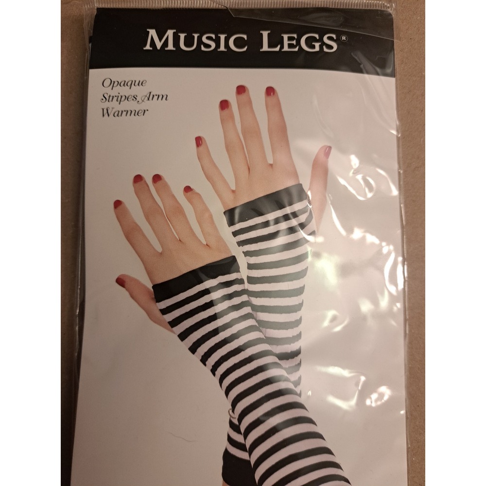 Music Legs 422 Opaque Striped Arm Warmers Black White Fingerless Goth Punk Emo